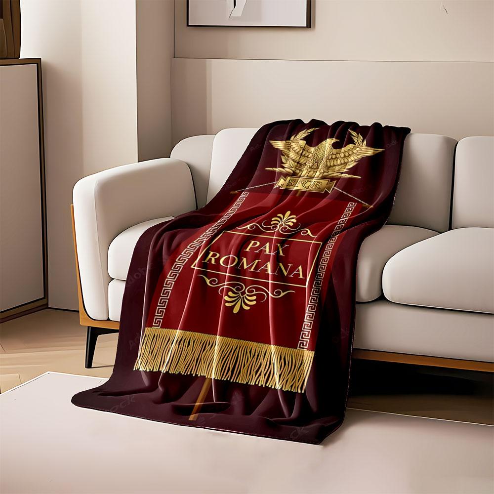 Golden eagle with laurel atop a Roman red banner labeled PAX ROMANA . for all seasons blanket lunch break throw gift 80cm x 120cm