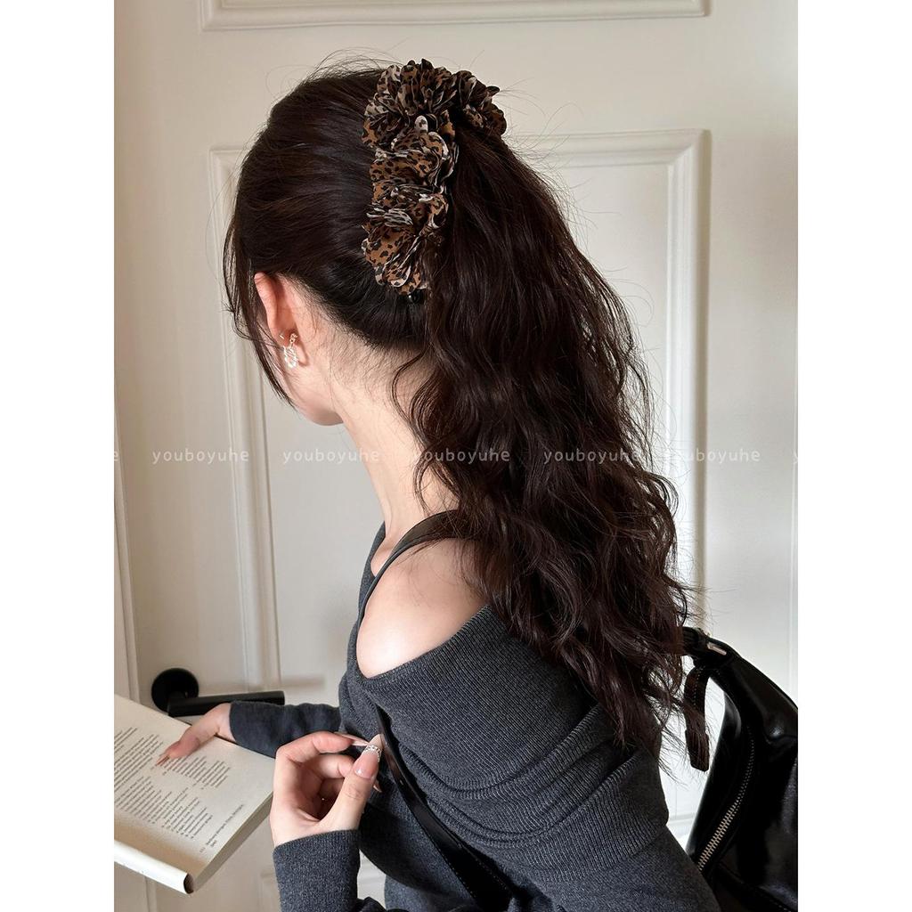 Leopard Print Retro Banana Hair Clip for Women - Large Claw for High Ponytails & Half Up Styles, Adds Volume