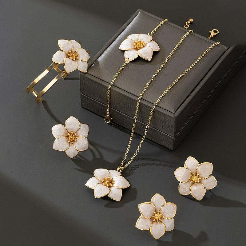 Set de bijuterii de modă pentru femei, colier, brățară, cercei, inel, doamne