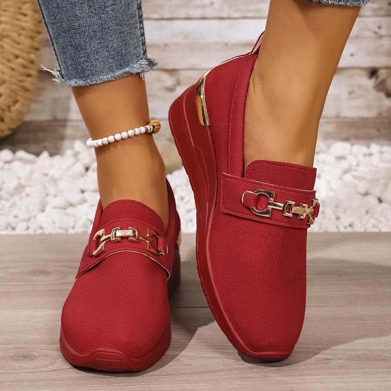 Spring and Autumn new women's casual one-pedal round head metal buckle wedge heel single shoes