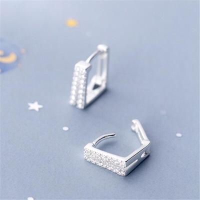 925 Sterling Silver Crystal Double Rows Square Charm Stud Earrings for Women Girl Elegant Party Jewelry Prevent Allergy Eh313