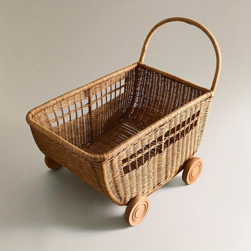 

Vintage Rattan Cart Handwoven Wicker Doll Carriage For Toy Storage Home Decor Baby Shower Wedding Centerpiece Room Decor