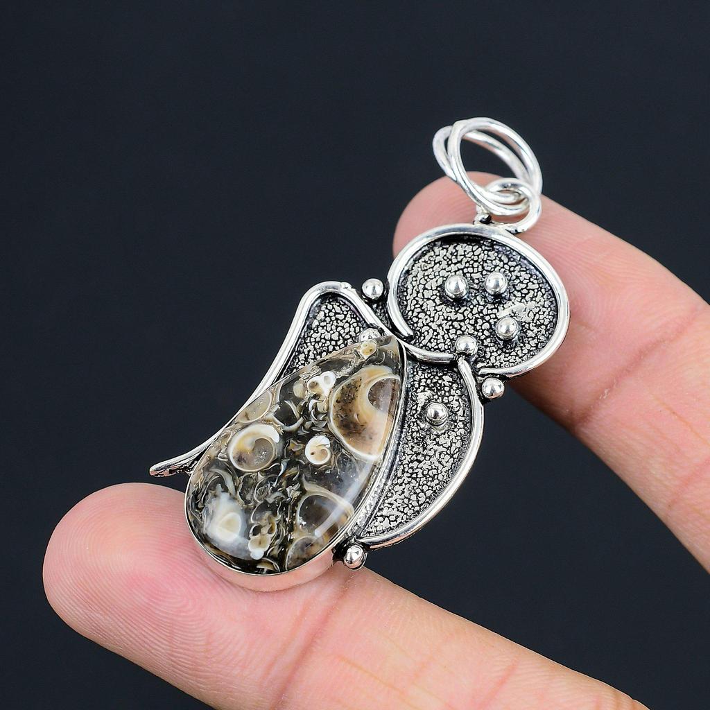 Natural Turritella Agate Gemstone Jewelry 925 Sterling Silver Pendant For Girls
