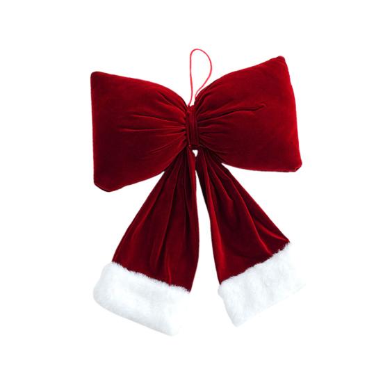 Red Christmas Velvet Bows Vintage Plush Stuffed Christmas Bows Hanging Ornament
