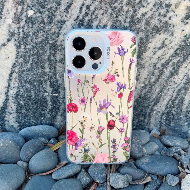 Luxury Retro Flowers Floral Phone Case For iPhone 12 15 11 12 13 14 Pro Max 15 14 Plus 13 Mini Shockproof Matte Laser Back Cover