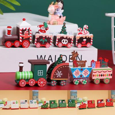 4/5 Knoten Weihnachtszugschlitten bemaltes Holzhaus Weihnachtsdekoration mit Weihnachtsmann Kinderspielzeug Ornament Festival Neujahr Weihnachten