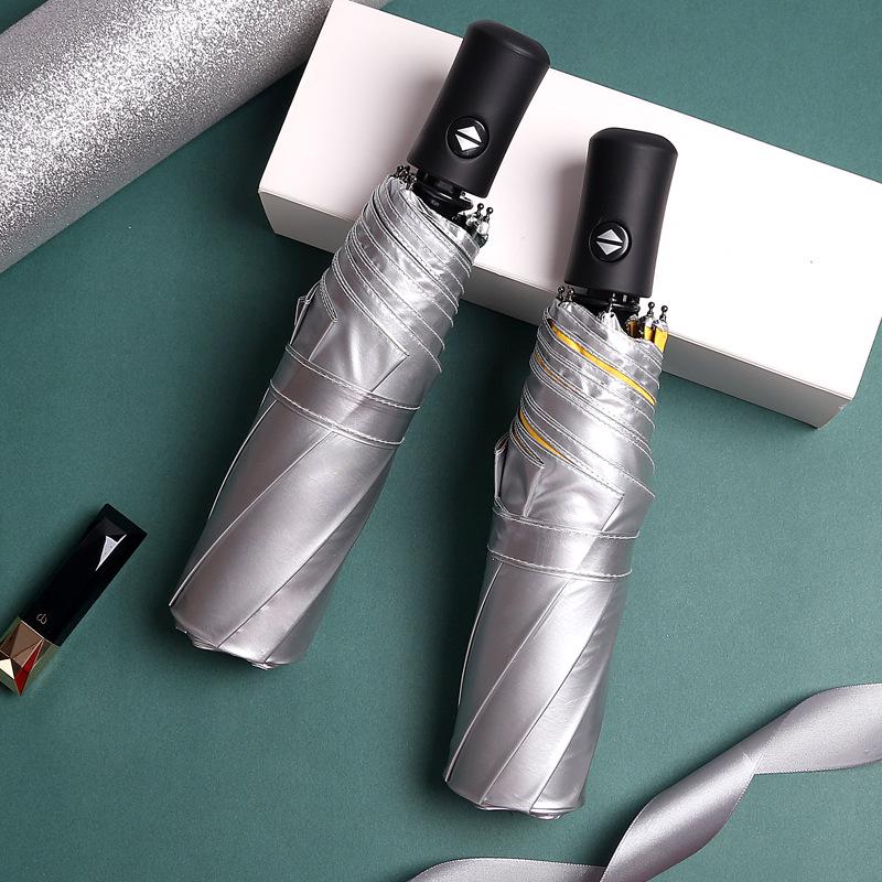 Titanium Silver Glue Three-fold Automatic Umbrella Sunscreen Parasol Small Fresh Pocket Weather and Rain Vinyl