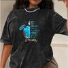 Washed Cotton Ocean Turtle Print T-Shirt Turtle Graphic Tee Casual Loose Short Sleeve for Beach
