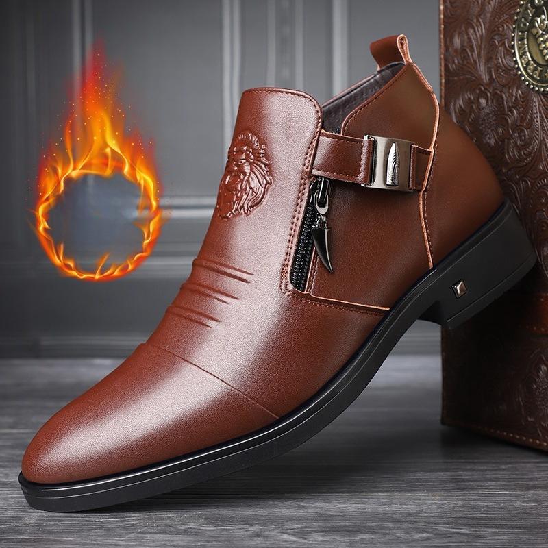Winter Herrenstiefel Luxus Herren Hochwertiges Leder Fell Watm Herrenstiefel Reißverschluss Männliche Lederschuhe Neu Prägung Handgefertigtes Schuhwerk