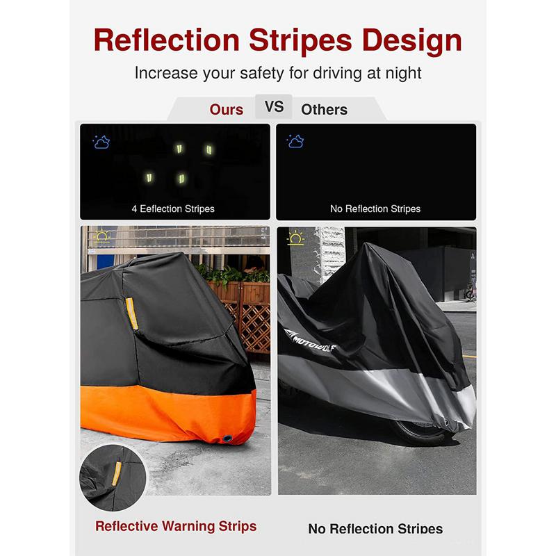 Motorcycle Tarp Windproof Motorcycle Cover Waterproof Outdoor With Reflective Strips Stable Motorcycle Cover Dust Cover