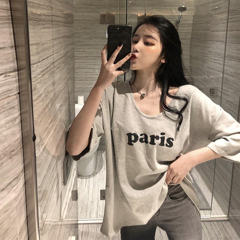 

T-shirt women s short sleeve loose style Korean version of summer new student letter print women s top women s trend M серый