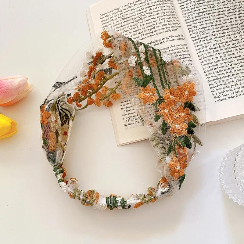 Fashion Thin Embroidered Headscarf Hairband Elastic Lace Printing Flower Headbands Women Hair Accessories