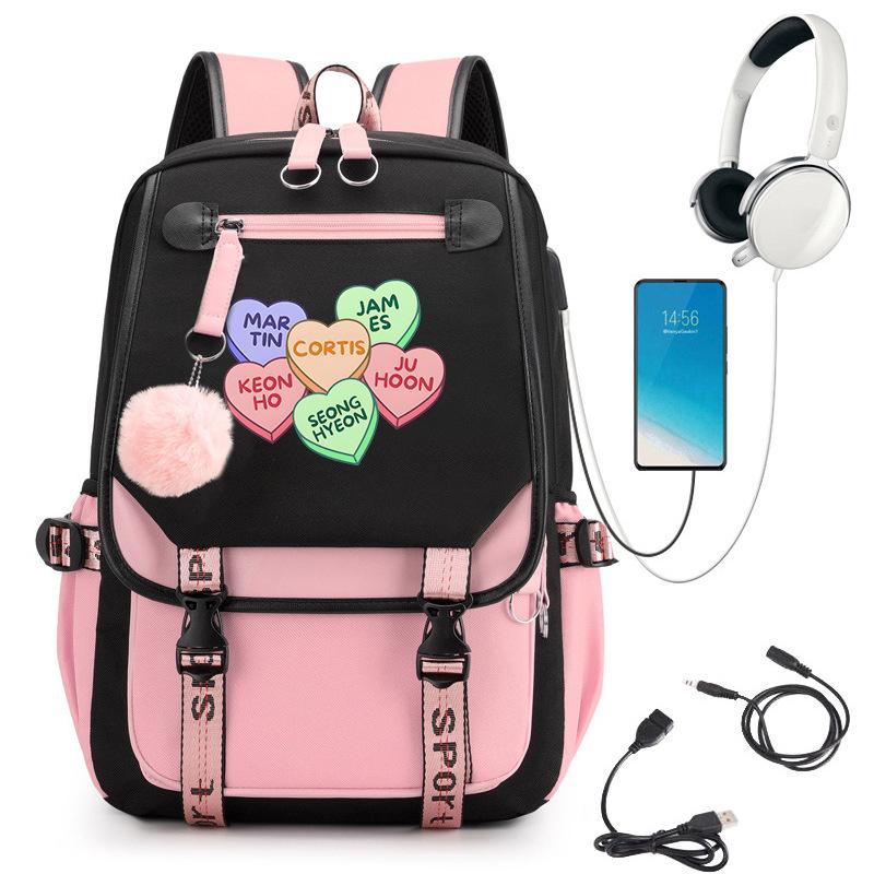 KATSEYE Girlgroup Cartoon Rucksack USB-Ladeanschluss Schultasche 60123-1 Leicht Freizeit