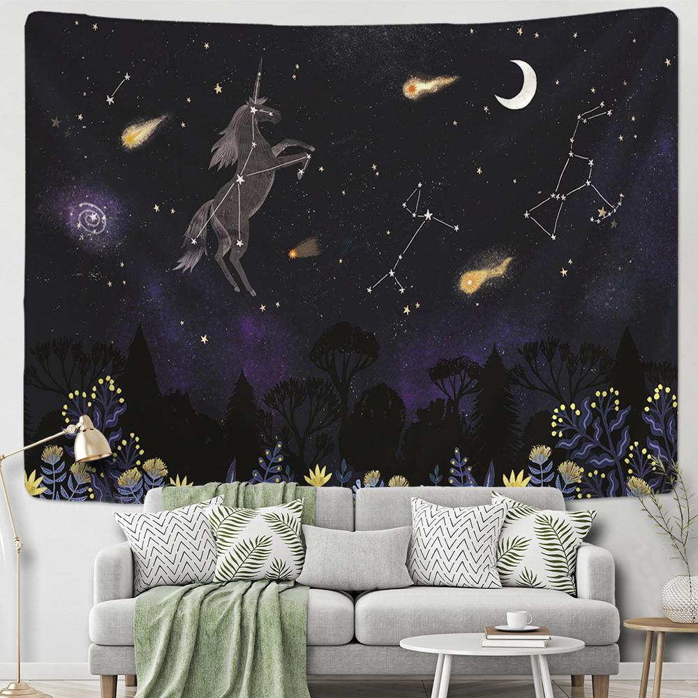 Sun Moon Tapestry Black White Starry Sky Wall Hanging Astrology Divination Matwitchcraft Hippie Mandalas Psychedelic Taiji Decor