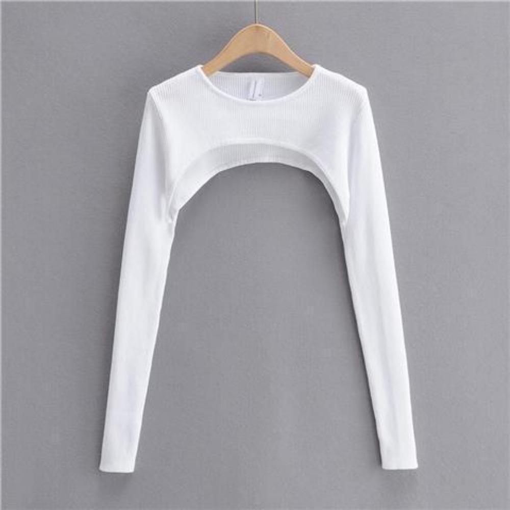 Women's Neck Ribbed Crop Top Pullover Long Sleeve Cropped T-Shirt Casual Boleros Shurgs Streetwear