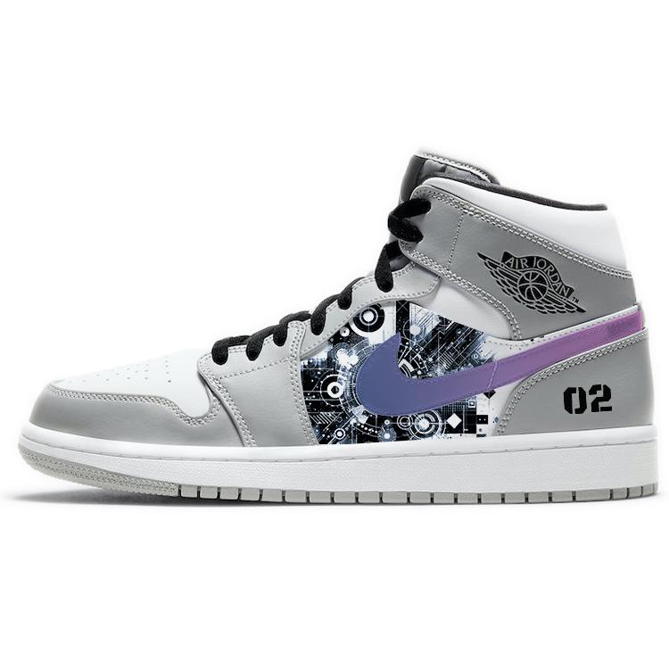 Jordan Air Jordan 1 Износостойкие Скользкие Средние Баскетбольные Кроссовки Мужские Дымчато-Серые 554724-092(Команда181) 44