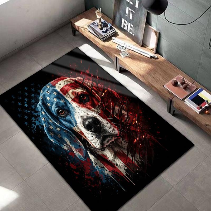 American Flag Dog SkullPattern Square Carpet,Area Rug,Carpet Rug for Living Room Bedroom Sofa Playroom Decor,Non-slip Floor Mat,Holiday Birthday Gifts