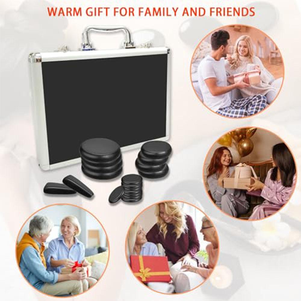 18 Pc Basalt Hot Stones Massage Set with Heater Portable Home Spa Kit for Relaxation and Muscle Relief Natural Volcanic Stones