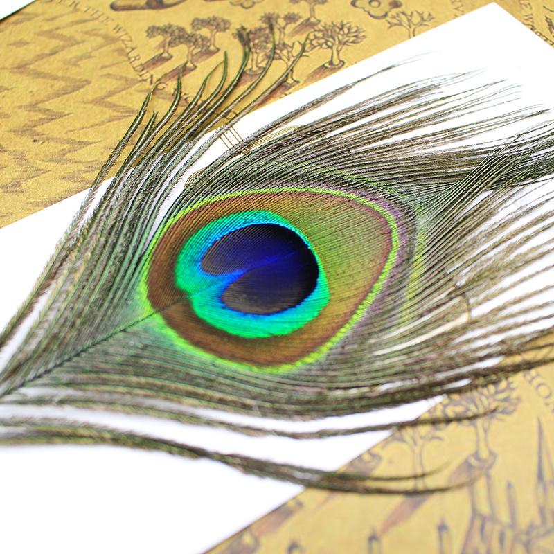1 st Naturlig Påfågelbåge Penna Europeisk Antik Fjäder Kulspetspenna Bröllops Gästbok Student Personlighet Kreativ Penna