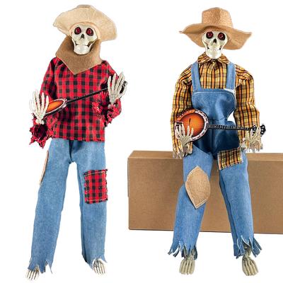 Animated Halloween Decoration Posable Toy Plastic Skeleton Halloween Decor Haunted House Decor With Movable Joints Lighting Eyes