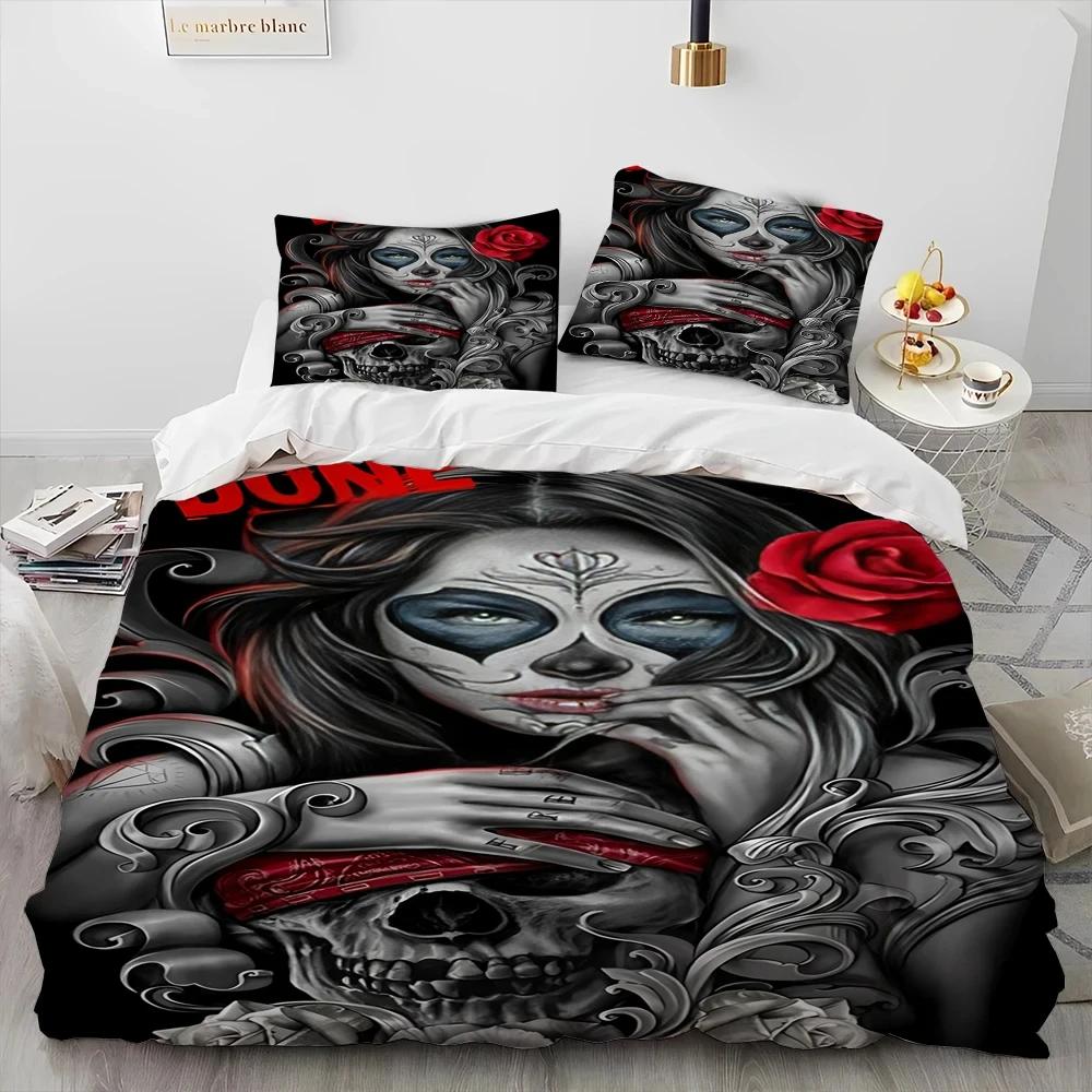 3D Gothic Horror Death Girl Horror Theme Duvet Cover Set Bedding Set Single Double Large Size Bed Linen for Adults Gothic Style