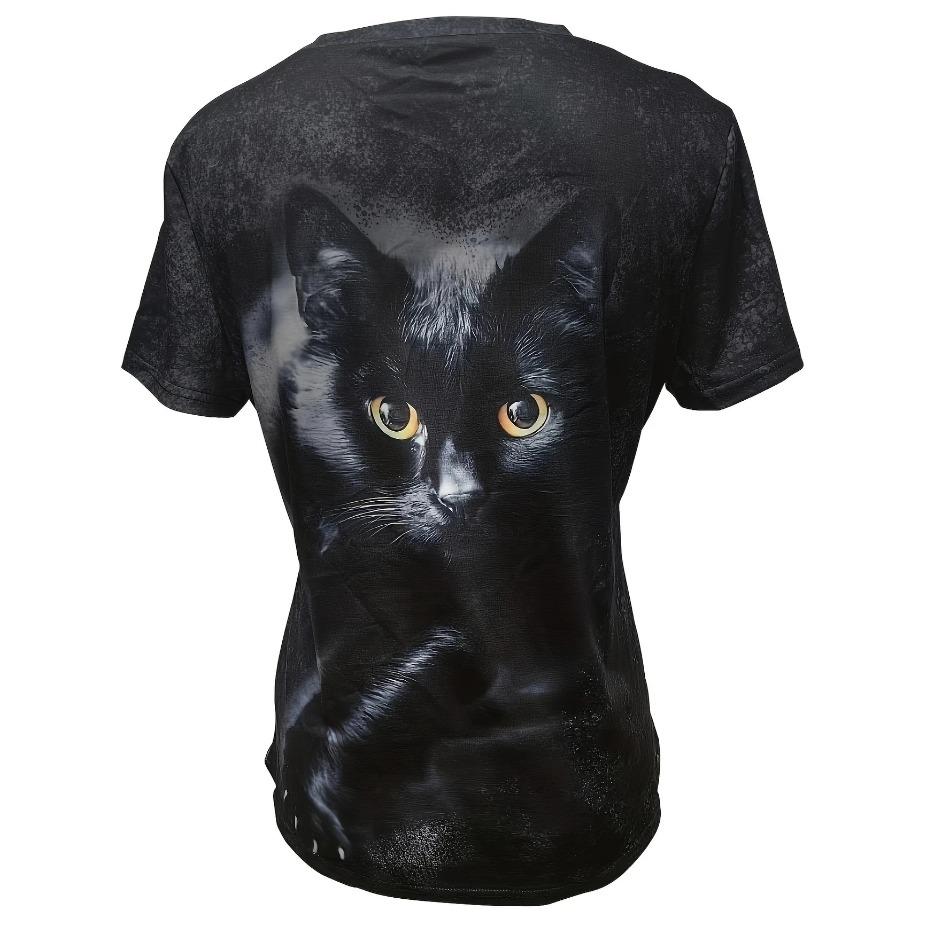 Sommer Chic Katzen-Print Rundhals Kurzarm T-Shirt - Damen Casual Oberteil für Frühling & Sommer