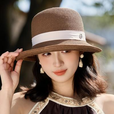 Sluneční klobouk Dámský Francouzský Elegantní Lafitový Slaměný Klobouk Outdoorová UV Ochrana Sluneční Klobouk Výletní Klobouk Klobouk ve tvaru květináče