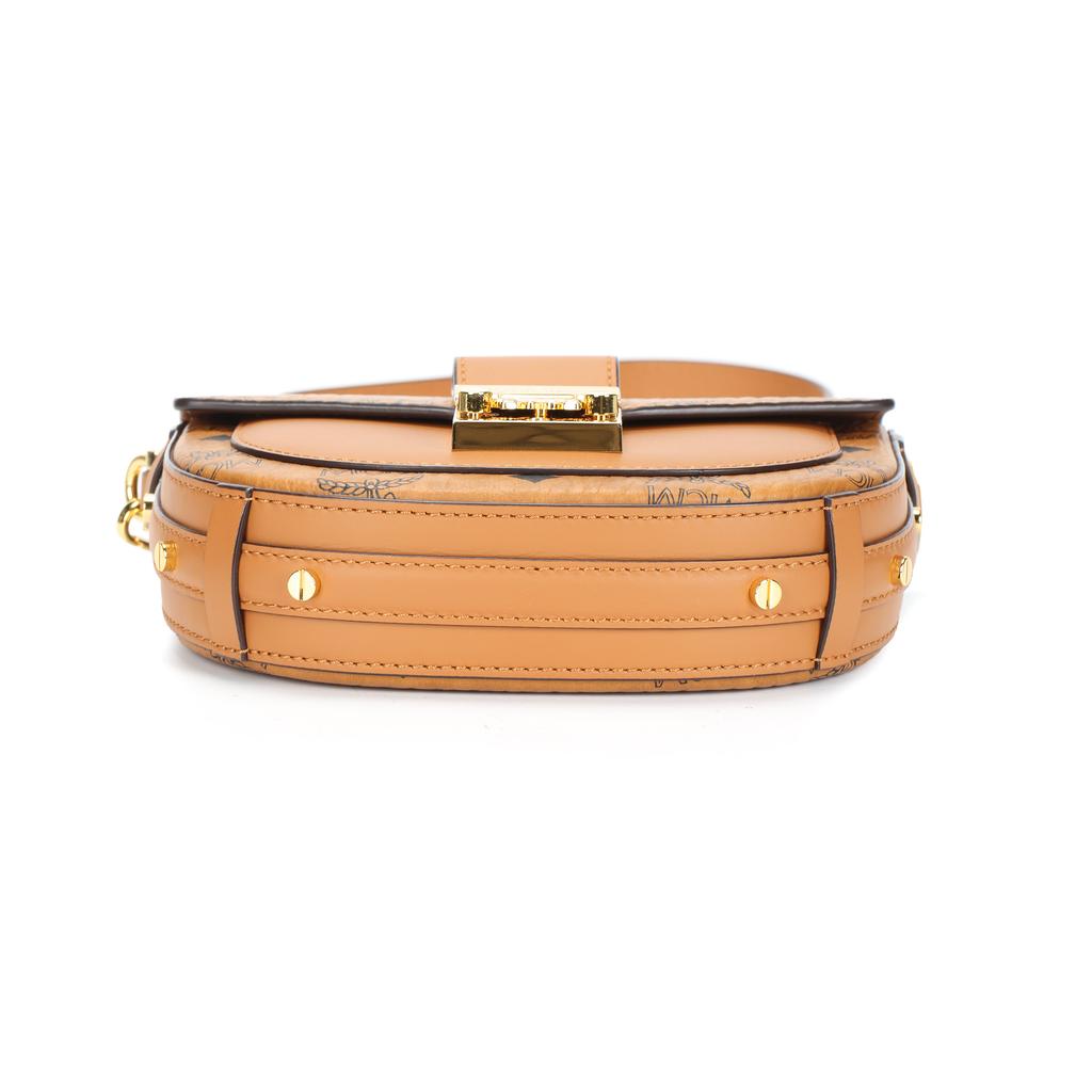 MCM Monogram Coated Canvas Chain Saddle Bag Mini Women Shoulder Bag Cognac MWRAAPA08CO001