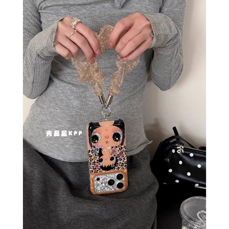 Autumn and Winter Brown Leopard Print Cute Big Eyes Small Jade Portable Rope Suitable for iPhone11promax Apple 11 Mobile Phone Case 11