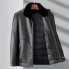 Luxury Men's Winter Leather Jacket with Down Liner - Middle-Aged Business Casual Warm Fur