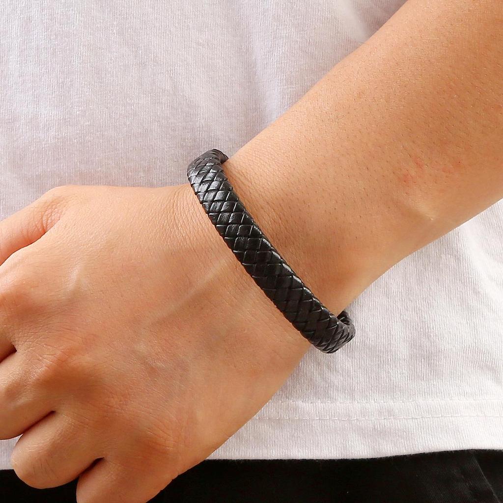 Men's Genuine Leather Woven Bracelet with Alloy Magnetic Buckle