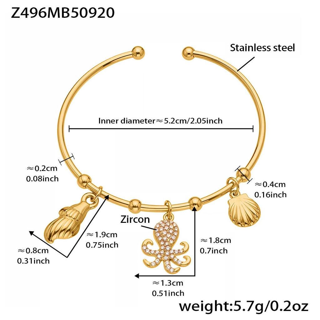 Qiong Yao 18K Gold-Plated Conch Shell Ocean-Style Openable Stainless Steel Bracelet