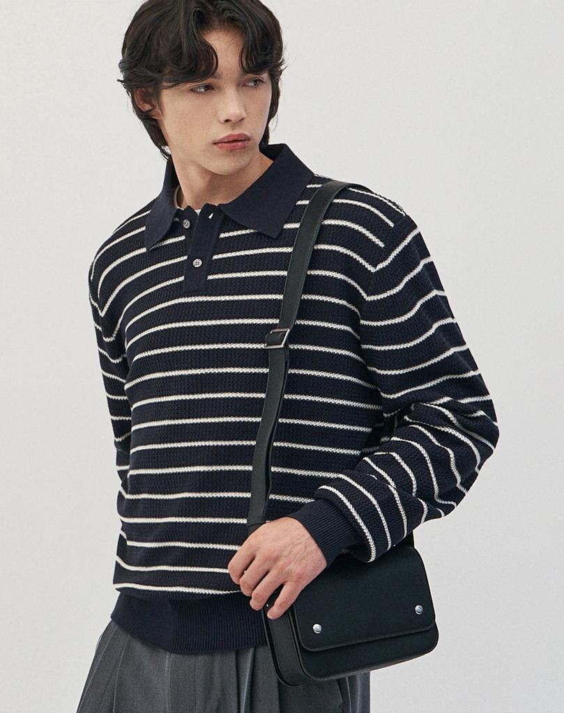 WORK ON BODY OFF Easyon Semi-Overfit Striped Collar Knit [Navy]