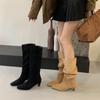 Pile Boots Women's 2025 European and American Style Versatile Pointed Cowboy Boots Slim Wide Tube High Heel But Knee Boots