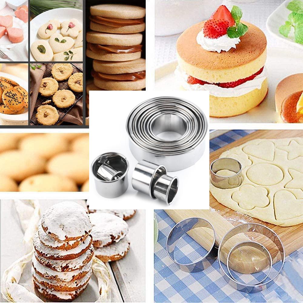 Stainless Steel Cookie Cutter Set, Round Metal Cake Decorations Tools,Baking Molds for Making Tiramisu,Mousse,Etc, 14 Pcs