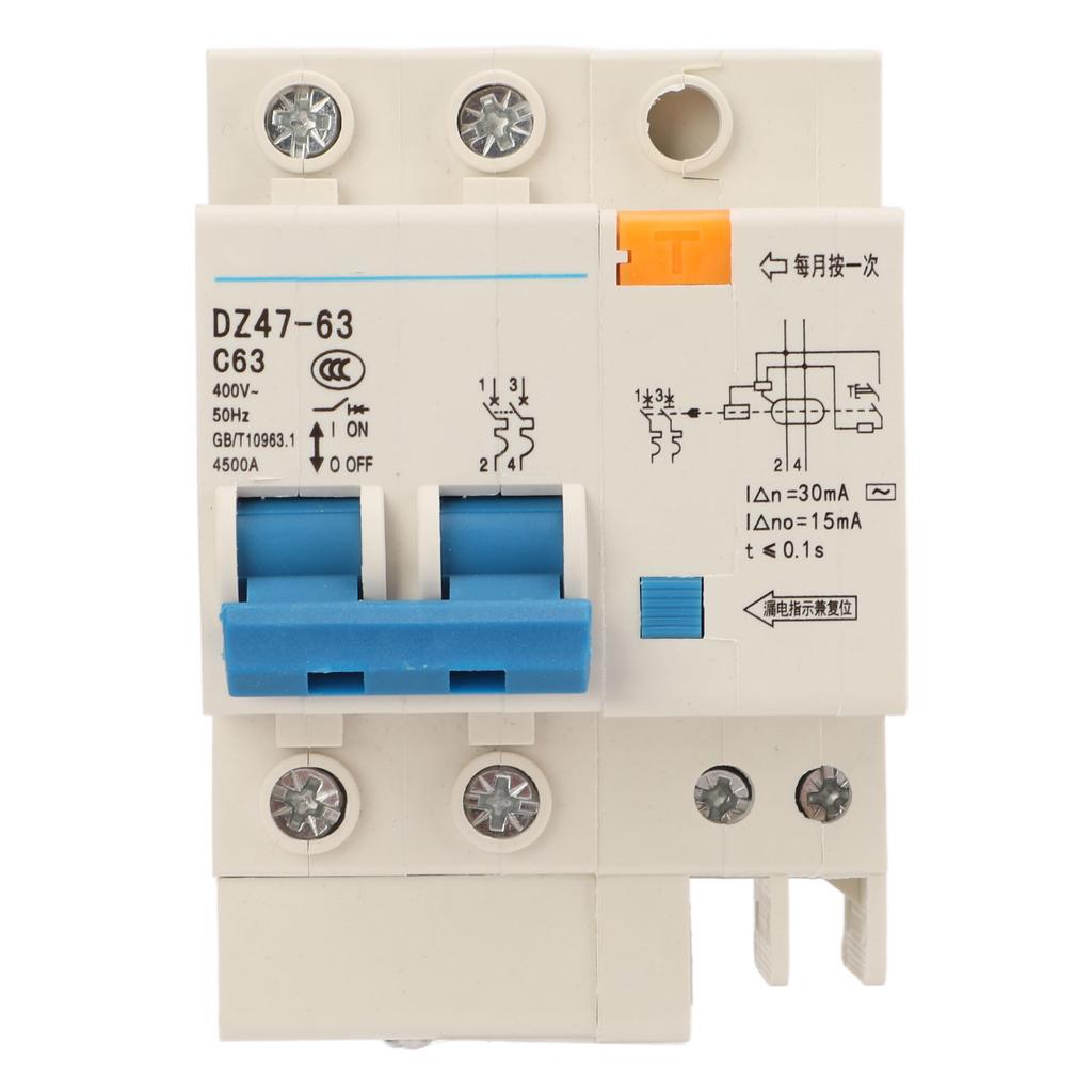 63A Circuit Breaker 2P Leakage Protection Air Switch DIN Rail Mounting Miniature Circuit Breaker 400V