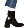 2025New Patent Leather Women's Autumn and Winter Square-toed Chunky Heel Shows Slimming High-heeled Short-leg Boots