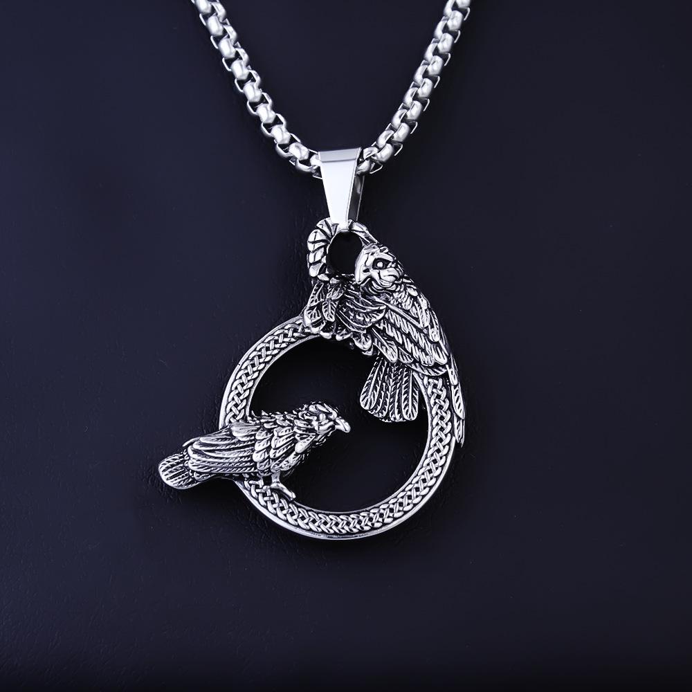 European Viking Titanium Steel Rune Necklace with Stainless Steel Spearhead and Compass Pendant