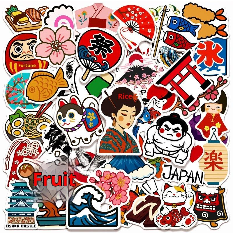 50Pcs/Set Japanese Style Traditional Culture Stickers Aesthetic For Kids Toy Laptop Water Bottle Luggage Waterproof Vinyl Decal