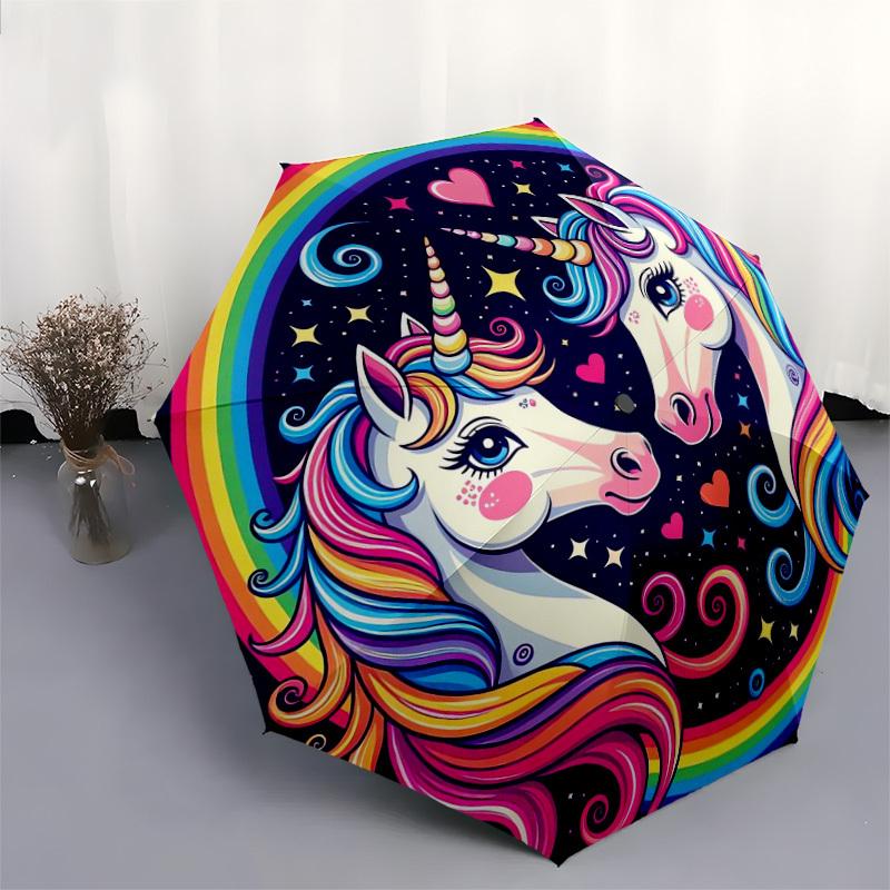 1 Stück Einhorn Regenbogen Fantasy Kunstwerk Regenschirm mit Kunststoffgriff,Geeignet für Alle Jahreszeiten Zuhause Reise Outdoor RegenschirmDD1807