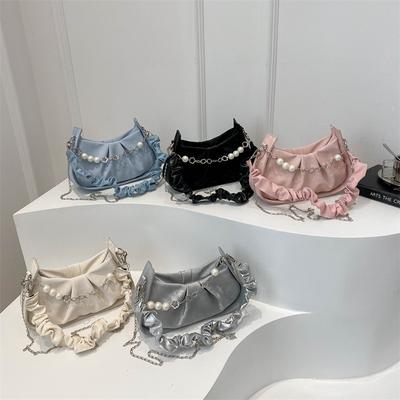 French Niche Pleated Underarm Bag for Women In Summer New Fashion Trend Fashion Chain Crossbody Bag Shoulder Bag