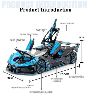 1/24 Alloy Bugatti Bolide Sports Car Diecast Model Toy Simulation Vehicle Pull Back Sound Light Collection Toys for Kids Gifts