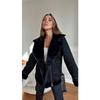 Schwarzer Wildleder-Bikermantel für Damen mit Seidenfell innen
