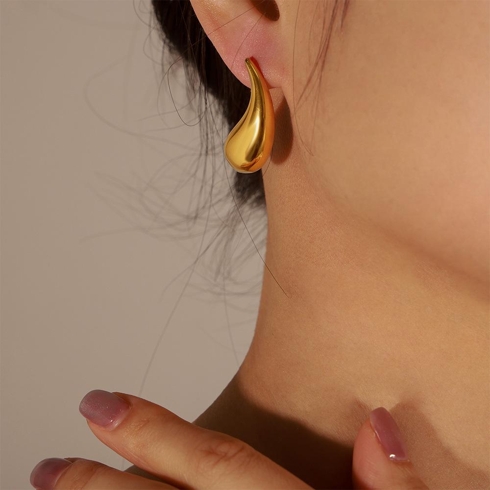 Shiny Geometric Titanium Steel Comma Earrings - European & American Fashion, Light Luxury INS Style for Women