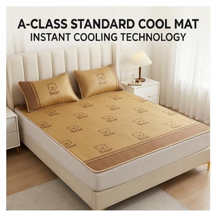 Breathable Cool Touch Washable Ice Silk Rattan Cooling Mat Soft Summer Bed Sheet Fitted Sheet for Kids Babies 150x200/180x200cm Home Use