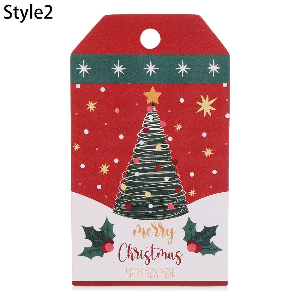 50PCS Christmas Paper Gift Label Tag with 10m Rope Santa Claus Snowflake Xmas Gift Candy Packaging Label Kraft Paper Tags