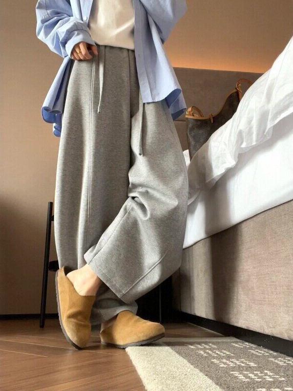 Plus Size Grey Wide-Leg Scythe Women's Sports Pants - Lazy Style (Spring 2026)