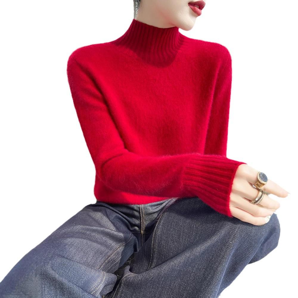 Women's Slimming Wool Knit Cardigan Sweater - Thick Half-High Neck, Warm and Versatile for Autumn/Winter