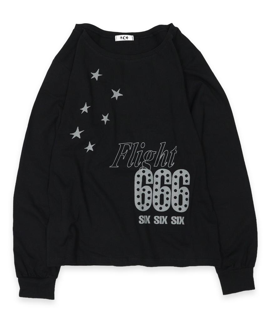 DEFYCLUBROBBERS Flight 666 Boat Neck One Shoulder Long Sleeve Black
