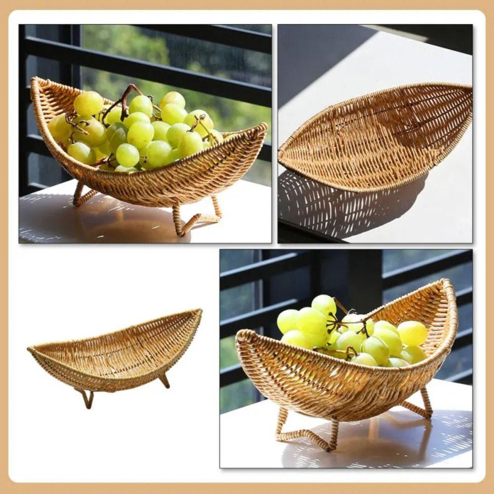 Handwoven Woven Snacks Serving Tray Hollow Out Dried Fruit Serving Holder  Food